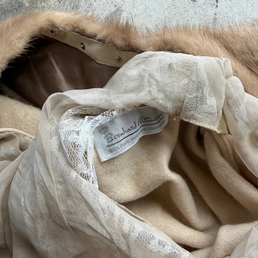 1950s Bernhard Altmann Cashmere mink Fur Collar Sweater Cardigan - Picture 2 of 8